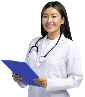 Smiling nurse holding medical records